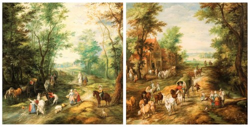 Paysages féeriques avec personnages en forêt - Anvers XVIIe siècle, atelier de Jan Brueghel II le Jeune